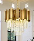 Gold Crystal Pendant Chandelier With Adjustable Chain For Dining Room, Living Room And Kitchen Island Modern Glam Lighting