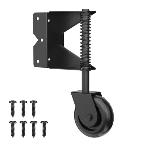 Spring Loaded Gate Wheel With 360 Degree Universal Mount For Wooden, Metal, And Fence Gates, Heavy Duty Gate Caster, Black