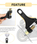 Front view of a black universal motorcycle chain breaker tool for 420/428/520/525/528/530 chains.