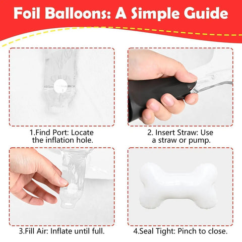 Guide to inflating bone foil balloon from Pawsome Dog Theme Party Balloons Set 35 Pack 12 Inch Latex Paw Print Balloons
