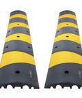 Beefy Heavy Duty 2 Pack 2 Channel Modular Rubber Driveway Speed Bumps And Cable Protector Ramp with yellow stripes, top view