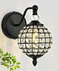 Lumestary 1 Piece Black Crystal Globe Wall Sconce with matte black finish, showcasing crystal globe design for bathroom or bedroom.