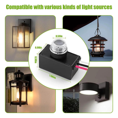 Outdoor Light Sensor Photocell Auto On Off 120 to 277 Volt Dusk to Dawn Switch for Exterior Lighting compatibility display