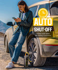 Portable Tire Inflator With 16000mAh Battery 150 PSI Air Pump Delivers 35 Liters Per Minute Beside Car
