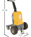 Heavy Duty Electric Powered Tugger With 3000 Lb Pull Capacity featuring ergonomic handle side view and dimensions for industrial use.