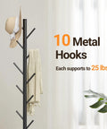 Freestanding Coat Rack With Natural Marble Base And 10 Hooks, 3 Height Adjustable Coat Tree For Bags, Clothes, And Hats