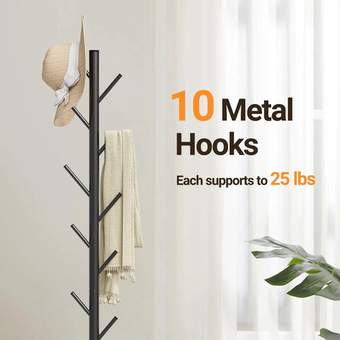 Freestanding Coat Rack With Natural Marble Base And 10 Hooks, 3 Height Adjustable Coat Tree For Bags, Clothes, And Hats