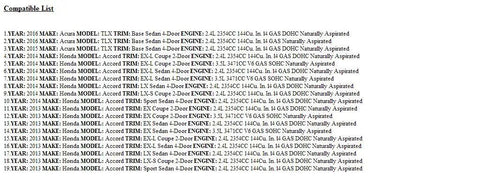 Compatible list for Premium Fuel High Pressure Pump Assembly Oem Replacement 16790 5A2 A01 for Honda vehicles.