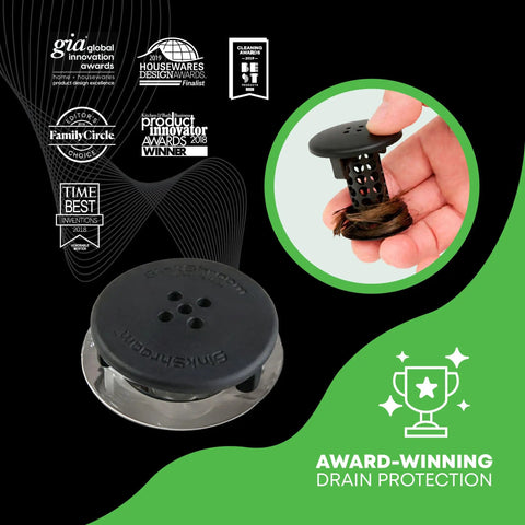 Matte Black Bathroom Sink Hair Catcher That Snaps Right In And Grabs Every Loose Strand, shown with hair removal.