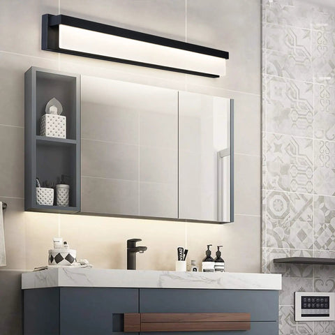 32.3 Inch Modern Rectangle Black Matte LED Vanity Light Over Mirror Bar 4000K Daylight Wall Sconce For Bathroom installed