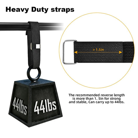 1 Inch By 39 Foot Nylon Hook And Loop Straps Roll With 60 Buckles 30 Metal And 30 Plastic Adjustable Reusable Cut To Length Ties For Home Office Garage Organization Black holding a 44lbs weight