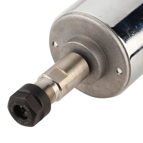 Close-up of Top Pick 300W High Speed Cool Spindle Motor With Er11 Chuck for Milling and Engraving showing metal housing and chuck.