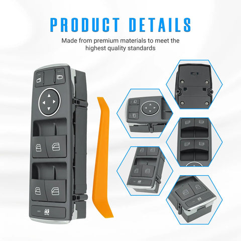 Mercedes Benz Front Driver Side Power Window Switch Direct Replacement Fits 2006 2017 W204 W212 with tool, close-up features