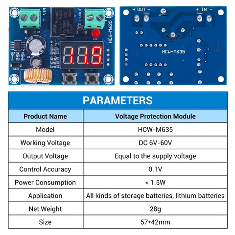 Low Voltage Protector For DC 12-36V, 20A Cutoff Switch With Over Discharge Protection, Battery Controller Module For Lead Acid And Lithium Batteries In Off-Grid Solar Panel Lighting Systems, 57x42mm PCB
