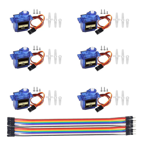 Six Pack SG90 9G Micro Servo Motors Kit For RC Robot Arm Helicopter Airplane Car Boat Control With Cables and Connectors