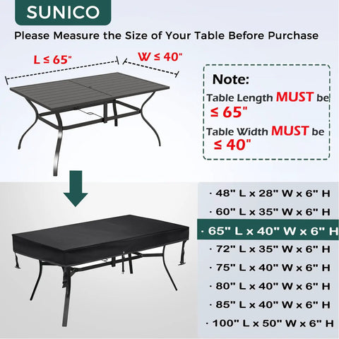 All Weather Outdoor Rectangular Table Cover 65 Inch Long By 40 Inch Wide By 6 Inch High For Patio Dining And Picnic Tables Waterproof