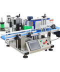 Ready To Go Automatic Desktop Conveyor Round Bottle Labeler with touch screen and stainless steel body for fast labeling.