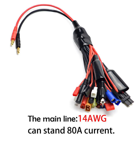 Do It All 19 In 1 Lipo Battery Charger Adapter Cable with Banana Plug, JST, T Plug, XT60 for RC Cars, Drones, Multi Output.