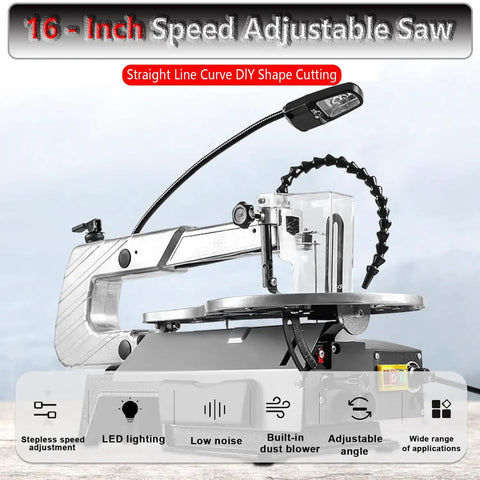 Heavy Hitter 16 Inch Jigsaw With Variable Speed And Led Light showing adjustable speed function and LED light for precision cutting.