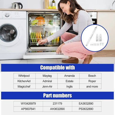 Hella Tough Rock Solid 24 Inch Dishwasher Mounting Kit For Granite And Quartz Countertops Fits Whirlpool Kitchenaid Maytag shown with compatibility details.