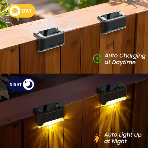 16 Pack Solar Deck Lights Outdoor Waterproof LED Fence Lamps No Fuss Setup for Steps Deck Fence Railings and Stairs in Day and Night