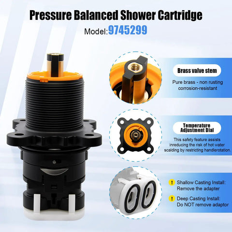 Pressure Balanced Shower Cartridge Model 9745299 For Pfister 0X8 JX8 VB8 JV8 Valve Series Replacement with brass valve stem