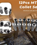 12-piece MT3 collet set for milling and lathe work from one eighth to three quarters inch with three eighths inch threaded back