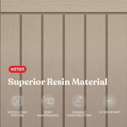 Superior resin material with wood-look texture for Outdoor Resin Horizontal Storage Cabinet For Trash Cans And Garden Tools.