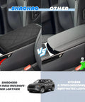 Comparison of Hyundai Tucson Center Console Armrest Cover for 2025 2026 Limited and Hybrid models with anti-scratch protection.