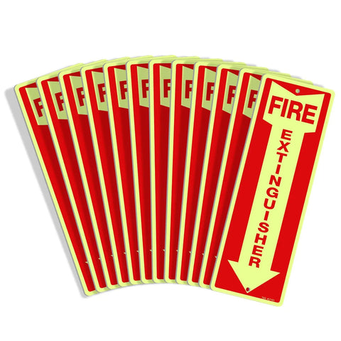 Heavy Duty Fire Extinguisher Signs 12 Pack Made From Rust Free Aluminum 12 By 4 Inch Glow In The Dark Waterproof Weatherproof Fade Resistant Two Pre Drilled Holes For Easy Indoor Outdoor Mounting