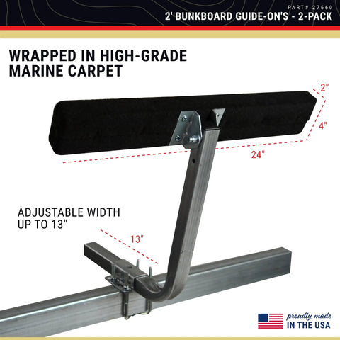 Adjustable Boat Trailer Bunk Board Guide On For Centering And Guiding Your Boat With Marine Carpet Fabric Black Finish 2-foot guide