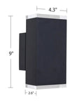 Ultra Sleek 9 Inch LED Rectangle Outdoor Wall Light In Aluminum, Matte Black Finish, Up Down Lighting, 12W, 3000K Warm White