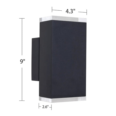 Ultra Sleek 9 Inch LED Rectangle Outdoor Wall Light In Aluminum, Matte Black Finish, Up Down Lighting, 12W, 3000K Warm White