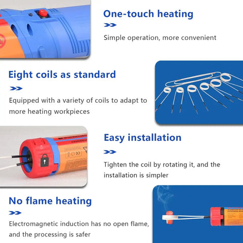 Pro 1100 Watt Induction Bolt Heater Set Features Eight Swappable Coils Plus Rigid Transport Bin for easy installation and one-touch heating.