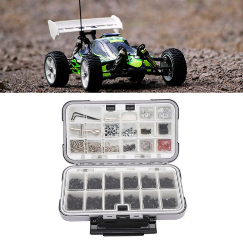 Universal RC Screw Kit With 537 Pcs Double Sided Screws And Nuts Organizer Box Hardware Fasteners For 1/8 1/10 1/12 And 1/16 Scale RC Cars Trucks Crawlers On Road Vehicles, open organizer case