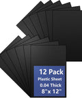 12 Pack Black Plastic Sheets 8x12 Inch 0.04 Inch Thick High Tensile Plastic Panels displayed in a layered stack