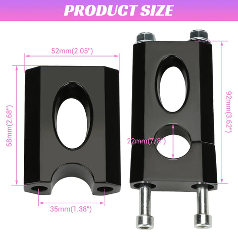 Mini Bike Handlebar Risers Beefy 7 By 8 Inch 22mm Replacement Compatible With Coleman Trailmaster; aluminum with bolt size guide.