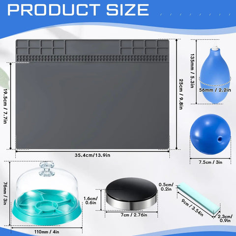 Size chart of All In One Six Piece Watch Cleaning Kit With Putty And Dust Cover Air Blaster Cushion Case Opener Ball Repair Mat And Pivot Tool