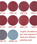200Pcs 2 Inch Hook And Loop Sanding Discs With Pad Plate, 80-3000 Grit Abrasive Paper For Orbital Sanders displaying various grit options.