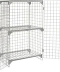 Heavy Duty As Hell One Tier Two Door Wire Mesh Security Locker Gray With Adjustable Inner Shelf Swinging Cabinet Doors For Warehouse open view showcasing three shelves.
