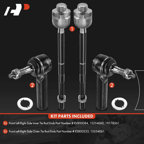 Front Inner And Outer Tie Rod End Kit For Chevy Tahoe Suburban Silverado Avalanche GMC Sierra Yukon Escalade 2007 To 2014 Beefs Up Steering Fixes Uneven Tire Wear Drives Smoother, 2 inner 2 outer ends