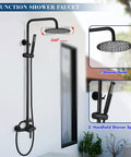 Matte Black Outdoor Shower System With Rainfall Head And Hand Spray, Exposed Exterior Shower Fixture, Dual Function Water Control.