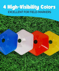 Hexa Agility Cones Set For Dogs And Kids, 20 Color Coded Training Cones with 5 cm height shown in four colors on grass