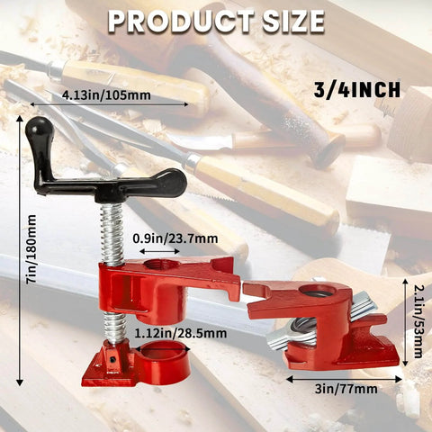 Heavy Duty 4 Pack 3/4 Inch Pipe Clamps With Foot Design For Woodworking, Gluing And Assembly, Cast Iron Fixture Set