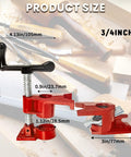 Heavy Duty 6 Pack 3/4 Inch Pipe Clamps With Solid Cast Iron Foot Design For Knockout Woodworking Gluing And Beast Mode Diy Carpentry Projects, showing product dimensions.