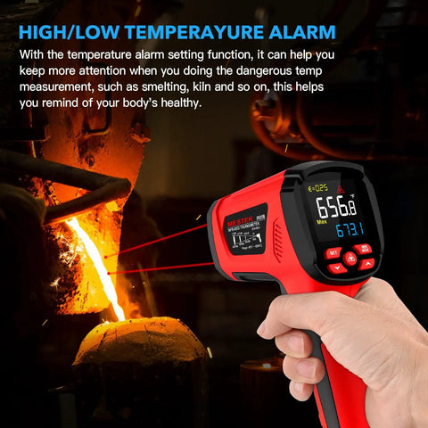Pro Grade Infrared Thermometer Gun Non Contact Laser Temperature Reader Reads -40F To 3632F With 50 To 1 Distance Ratio Color LCD Display High Temp Pyrometer For Industrial HVAC Forge Metal Smelting And DIY Projects held over smelting forge flame display