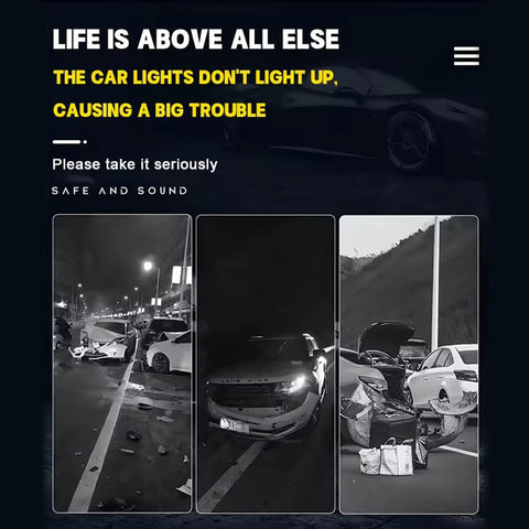 Damaged vehicles at night illustrating need for 10X Brighter Headlight Restoration Kit With Pro Grade Cleaner And Sealant.