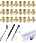 30 Pack 0.4mm Brass Nozzles for Ender 3 V2 and Creality CR10 Series 3D Printer With Storage Box, cleaning tools shown
