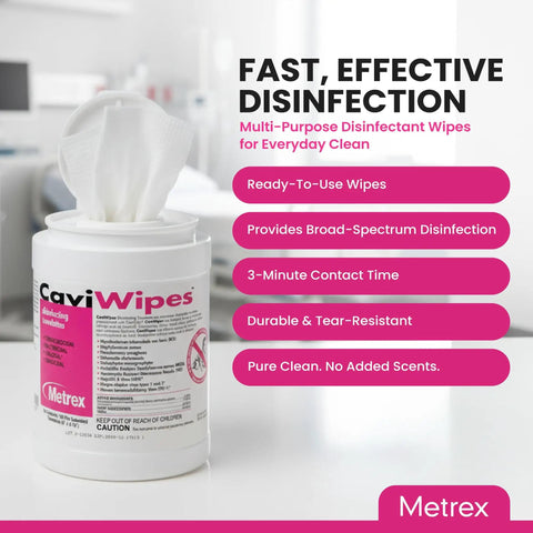 CaviWipes Disinfecting Towelettes For Hard Non Porous Surfaces In Healthcare And Lab Settings Pre Saturated With CaviCide Durable Non Woven Wipes Ready To Use For Fast Sanitation 160 Wipes Pack canister with wipes