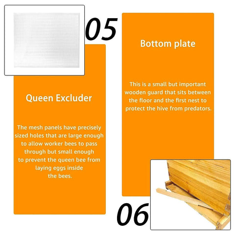 Queen excluder and bottom plate of Five Layer Langstroth Beehive Starter Kit Dipped In 100 Percent Beeswax Coated Hive